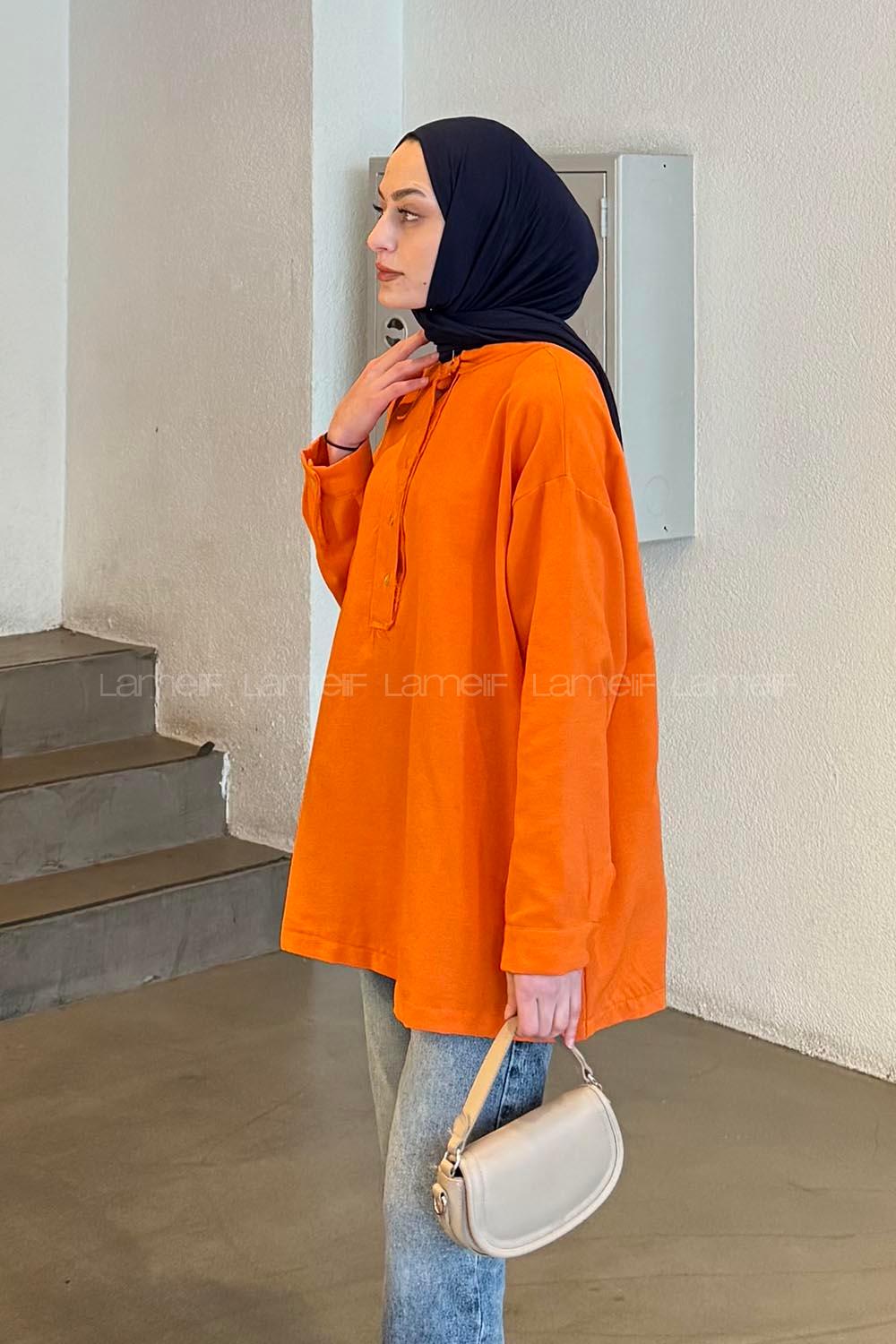 Lamelif Keten Bluz Turuncu