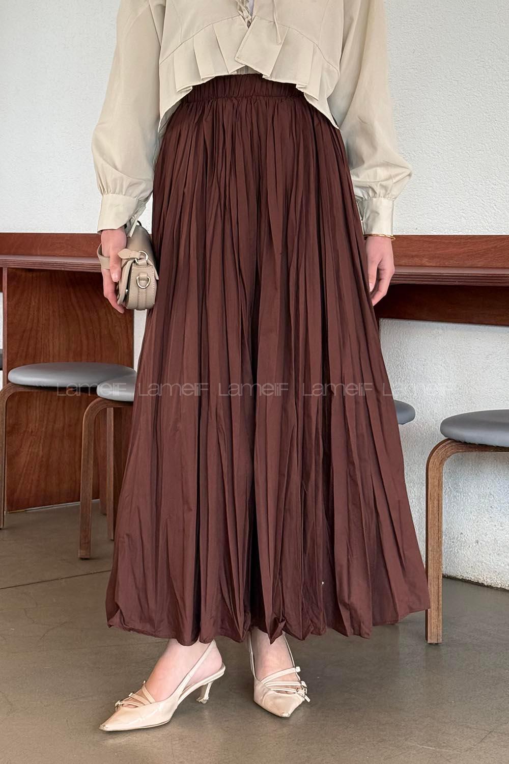 Lamelif Kraşlı Tesettür Etek Acı Kahve