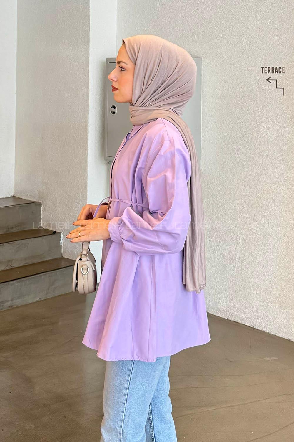 Lilac Shirt Collar Long Arm Poplin Fabric Shirt