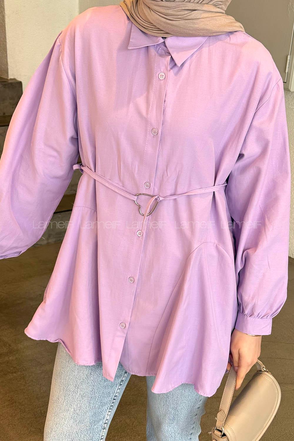 Lilac Shirt Collar Long Arm Poplin Fabric Shirt