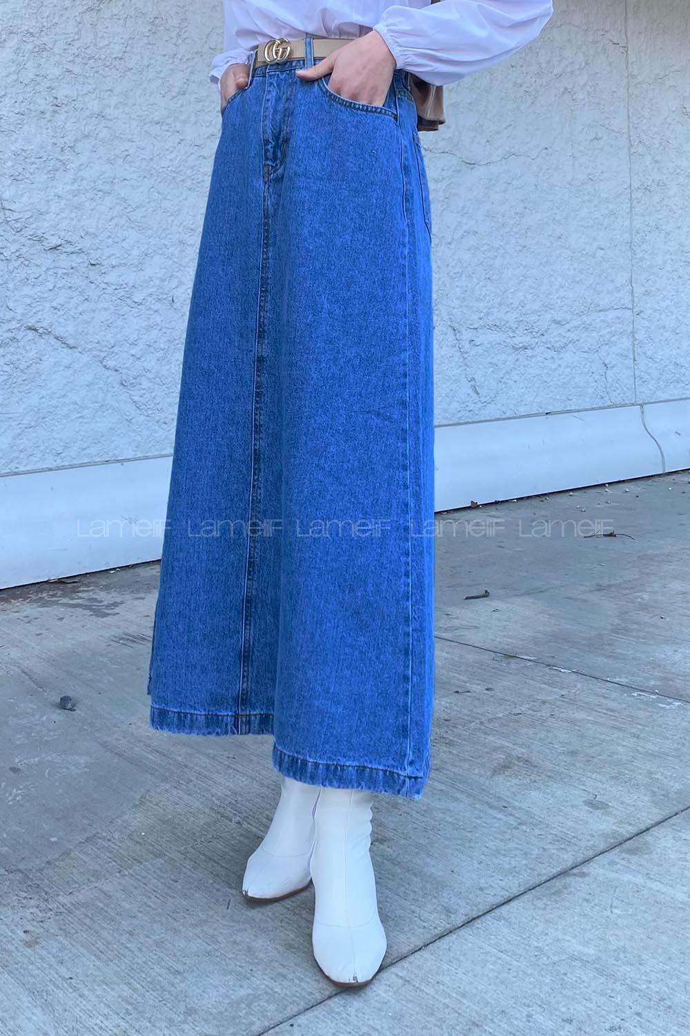 Light Blue Denim Unprinted Straight Skirt Skirt