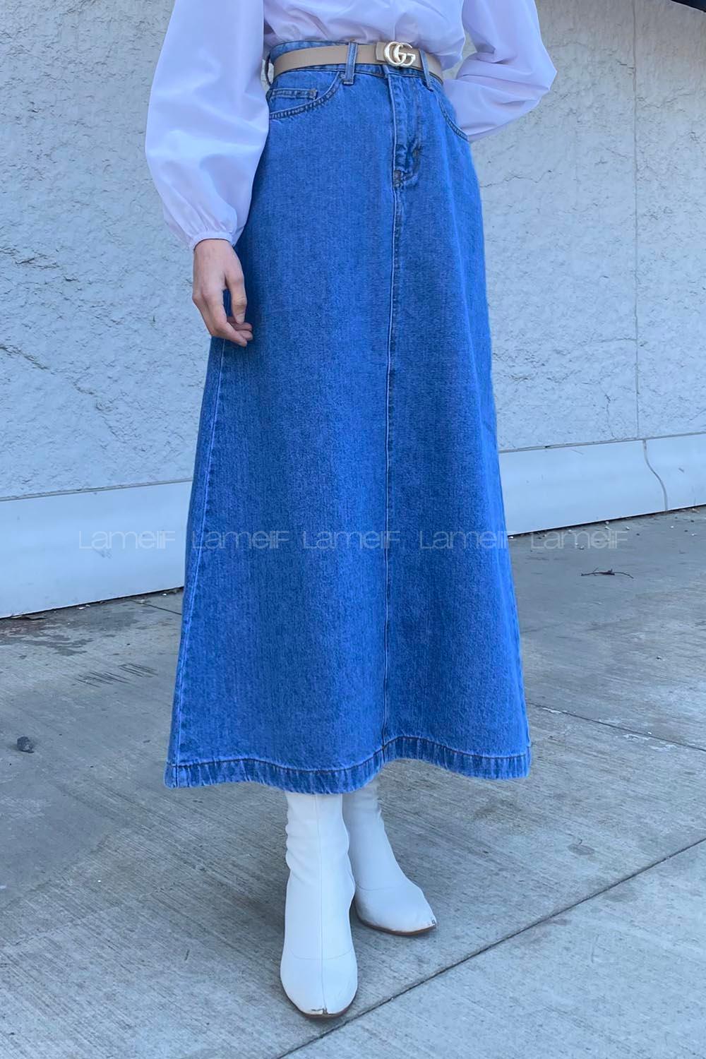 Light Blue Denim Unprinted Straight Skirt Skirt