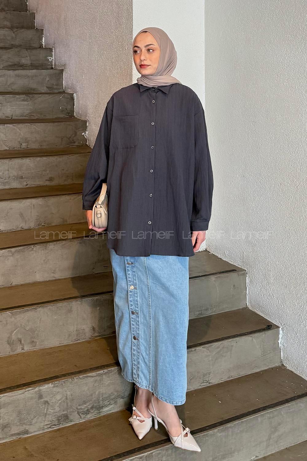Lamelif Kraşlı Gömlek Antrasit