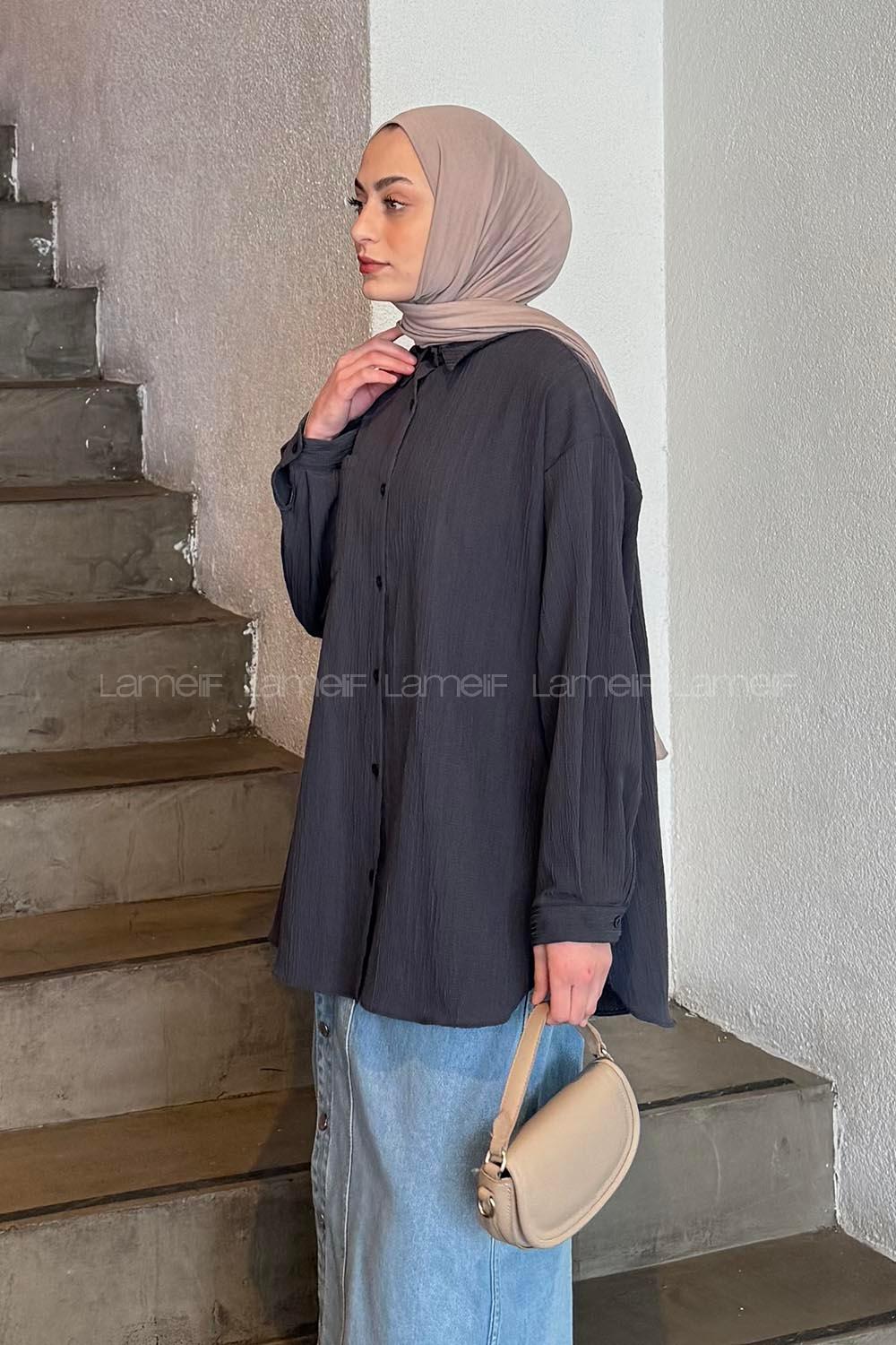 Lamelif Kraşlı Gömlek Antrasit