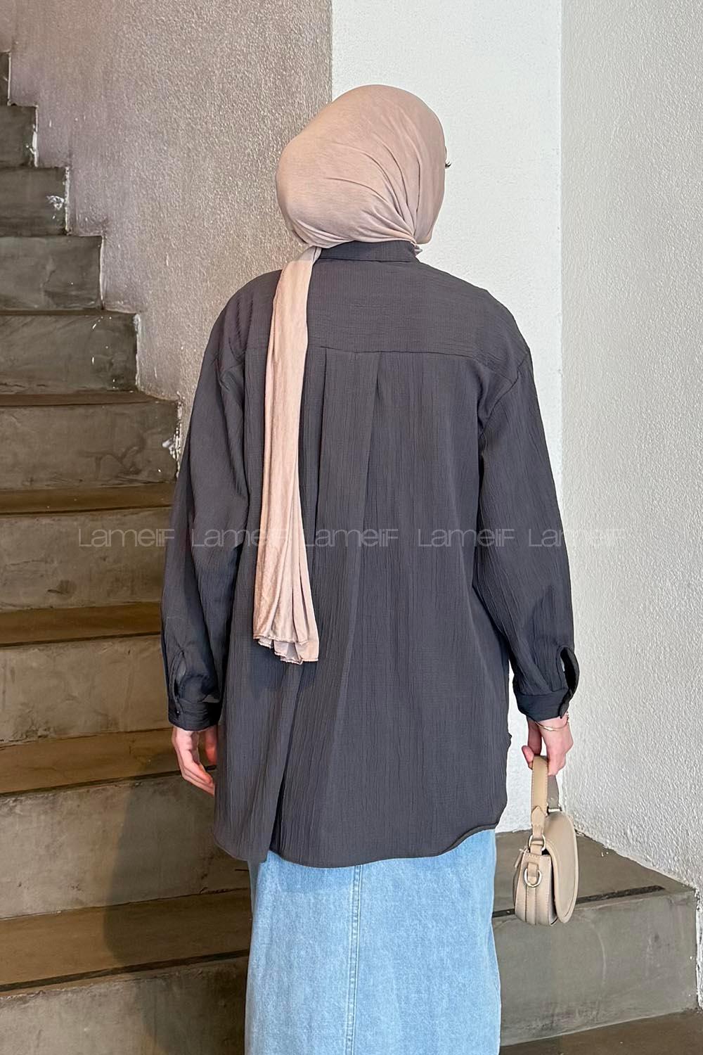 Lamelif Kraşlı Gömlek Antrasit