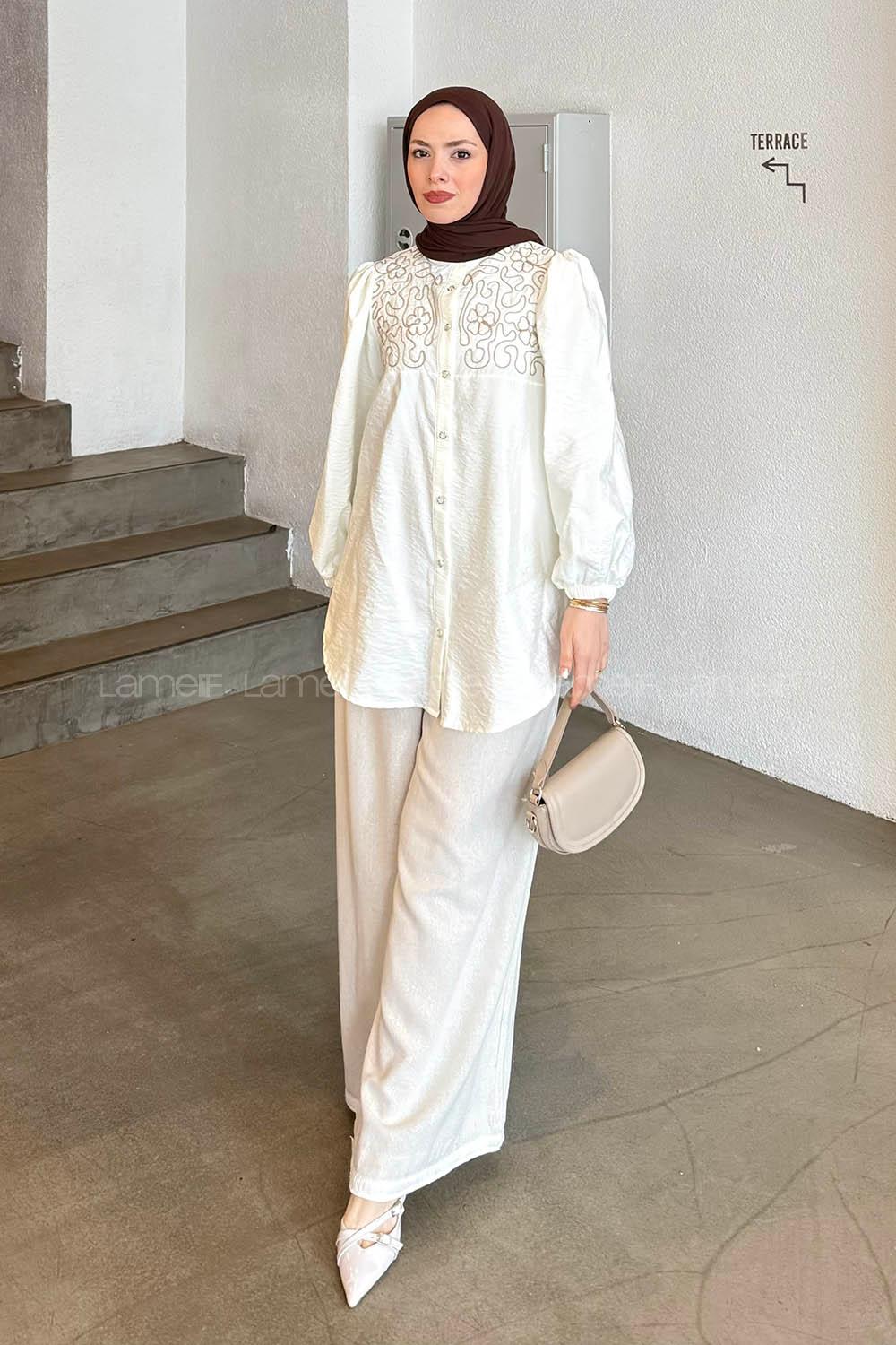 Lamelif Nakışlı Tesettür Gömlek