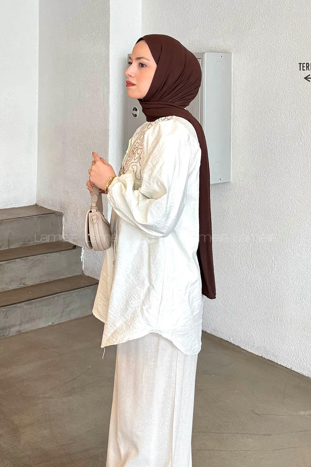 Lamelif Nakışlı Tesettür Gömlek