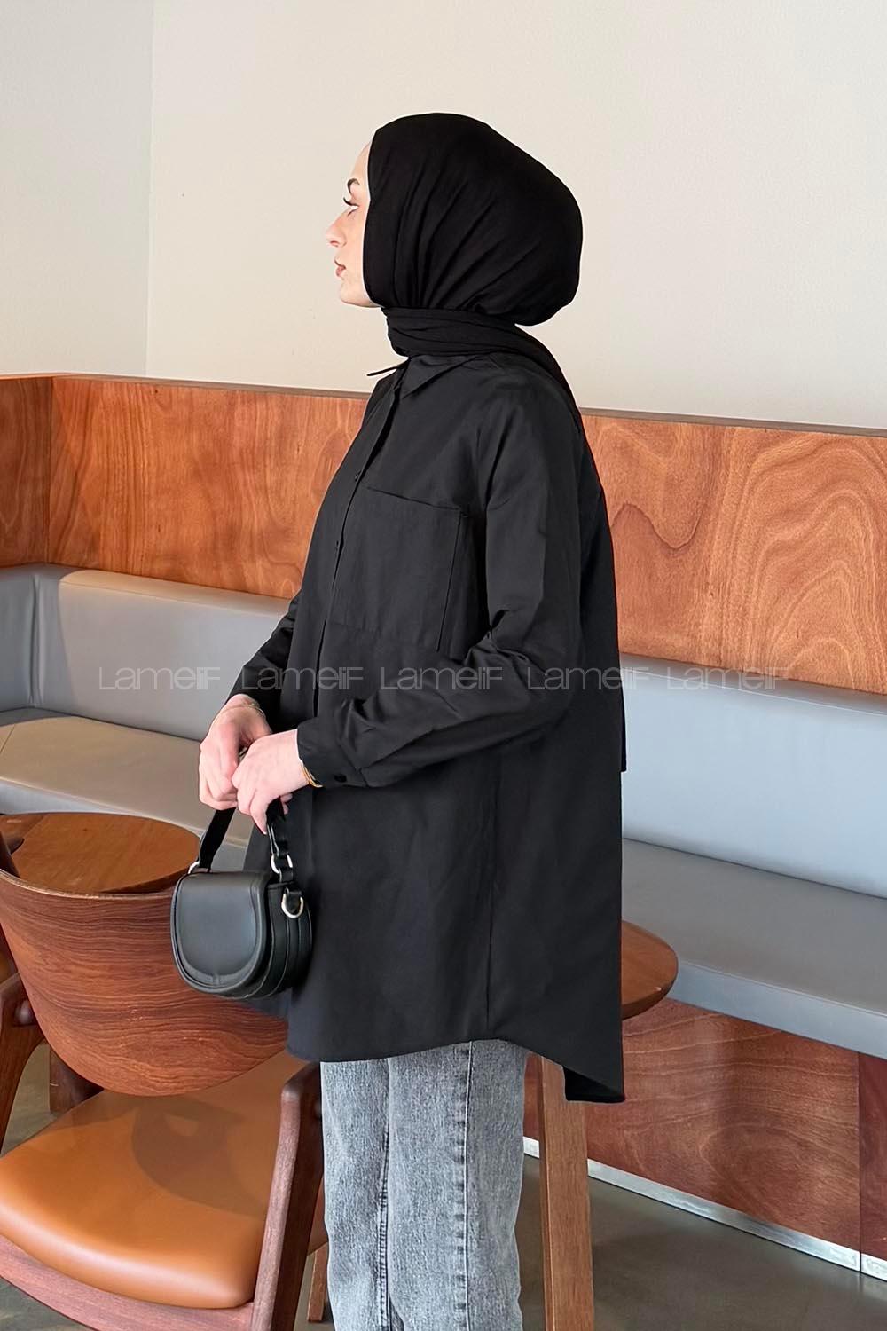 Lamelif Tek Cepli Tesettür Gömlek Siyah
