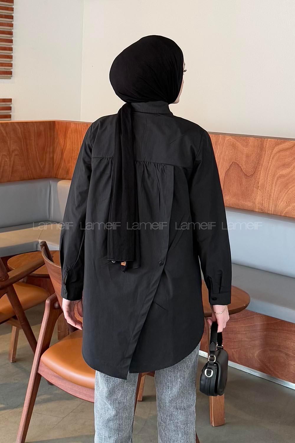 Lamelif Tek Cepli Tesettür Gömlek Siyah