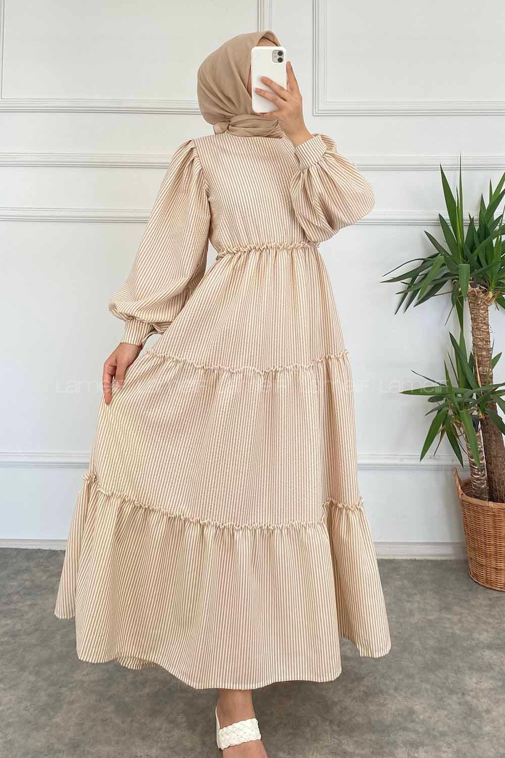 Brown With Milk Crew Neck Polyester Unprinted Dresess