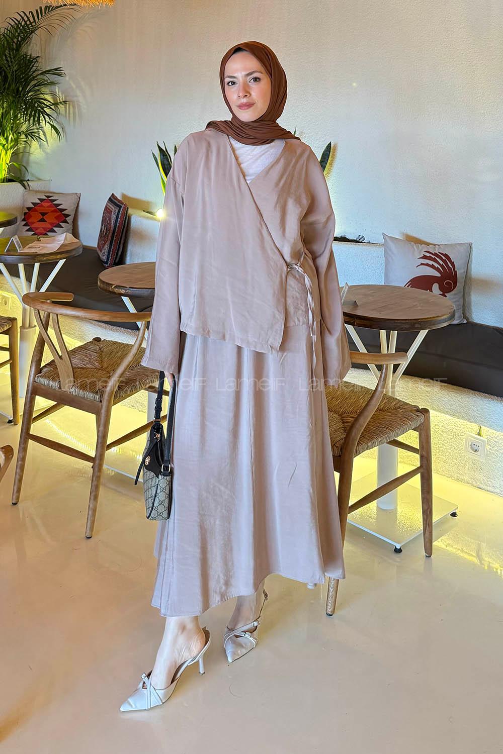 Lamelif Önü Bağlamalı Cupra Takım Bej