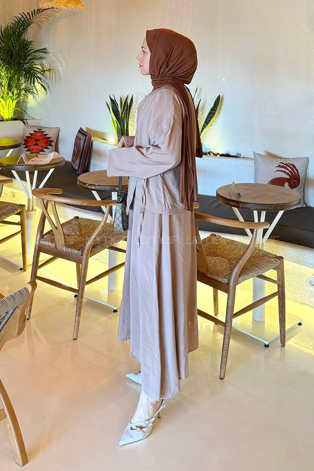 Lamelif Önü Bağlamalı Cupra Takım Bej