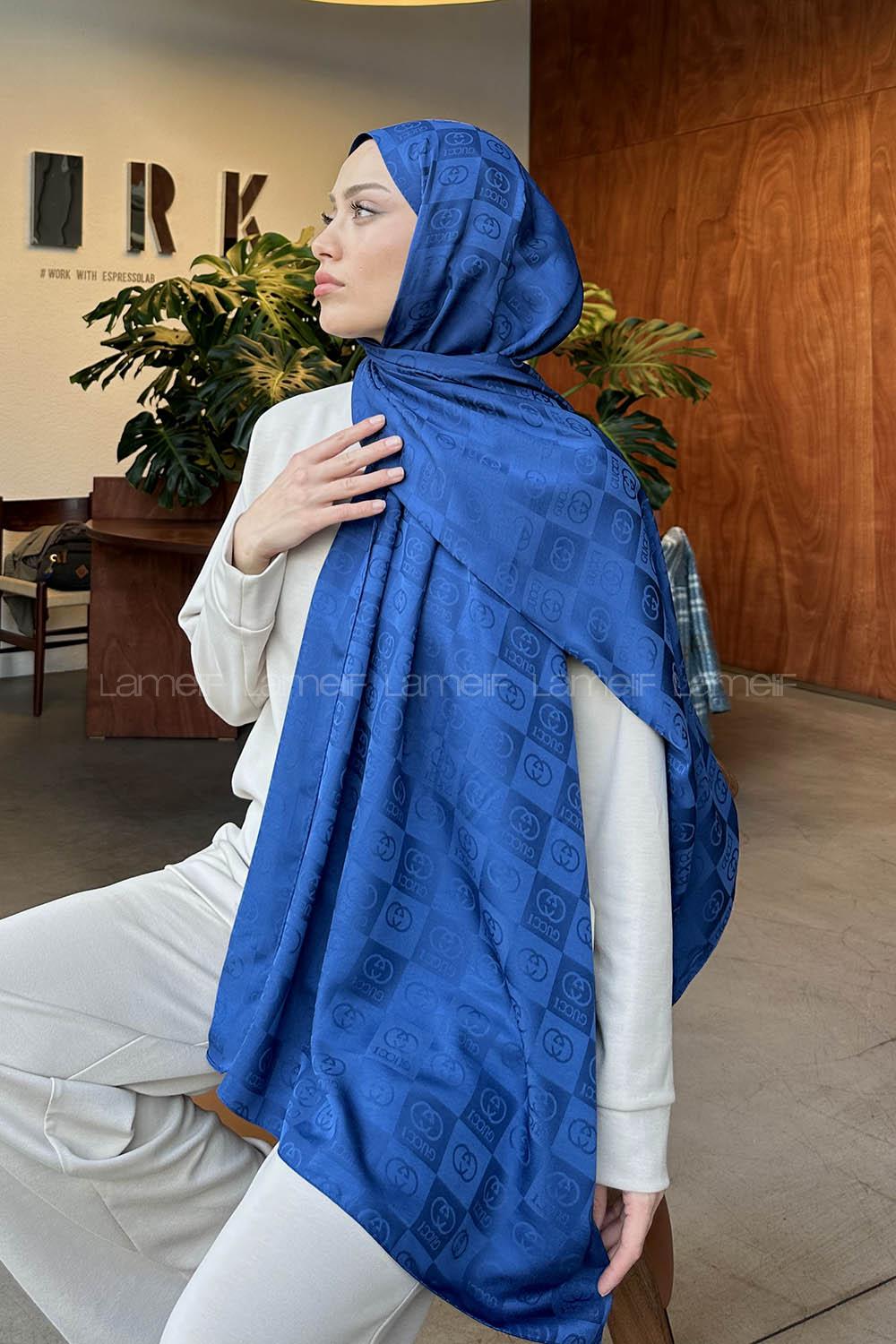 Lamelif GG Desen Jakar Serisi Şal Gece Mavisi
