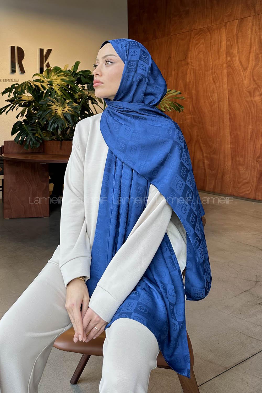Lamelif GG Desen Jakar Serisi Şal Gece Mavisi