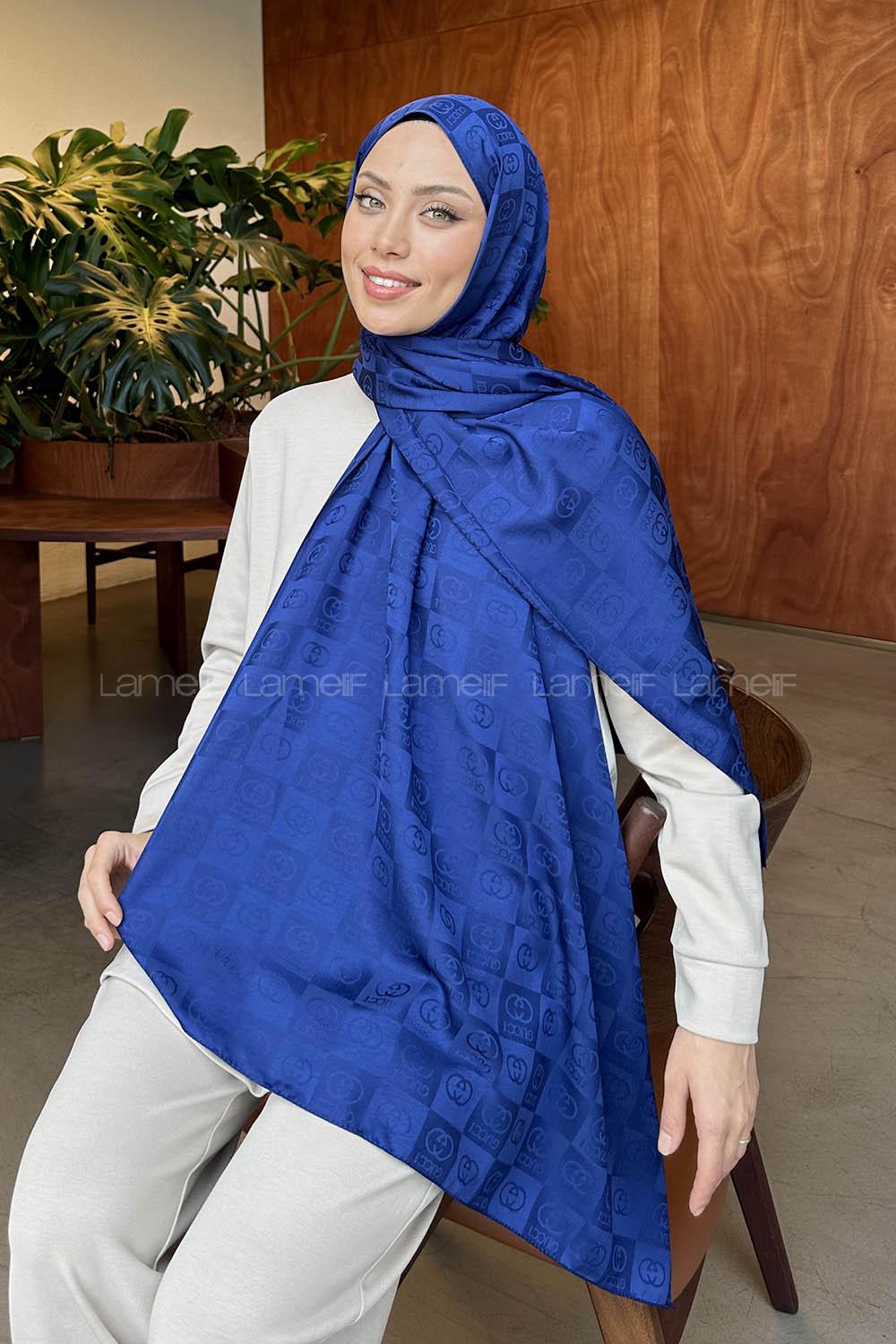 Navy Blue Cotton Fabric Printed Shawl