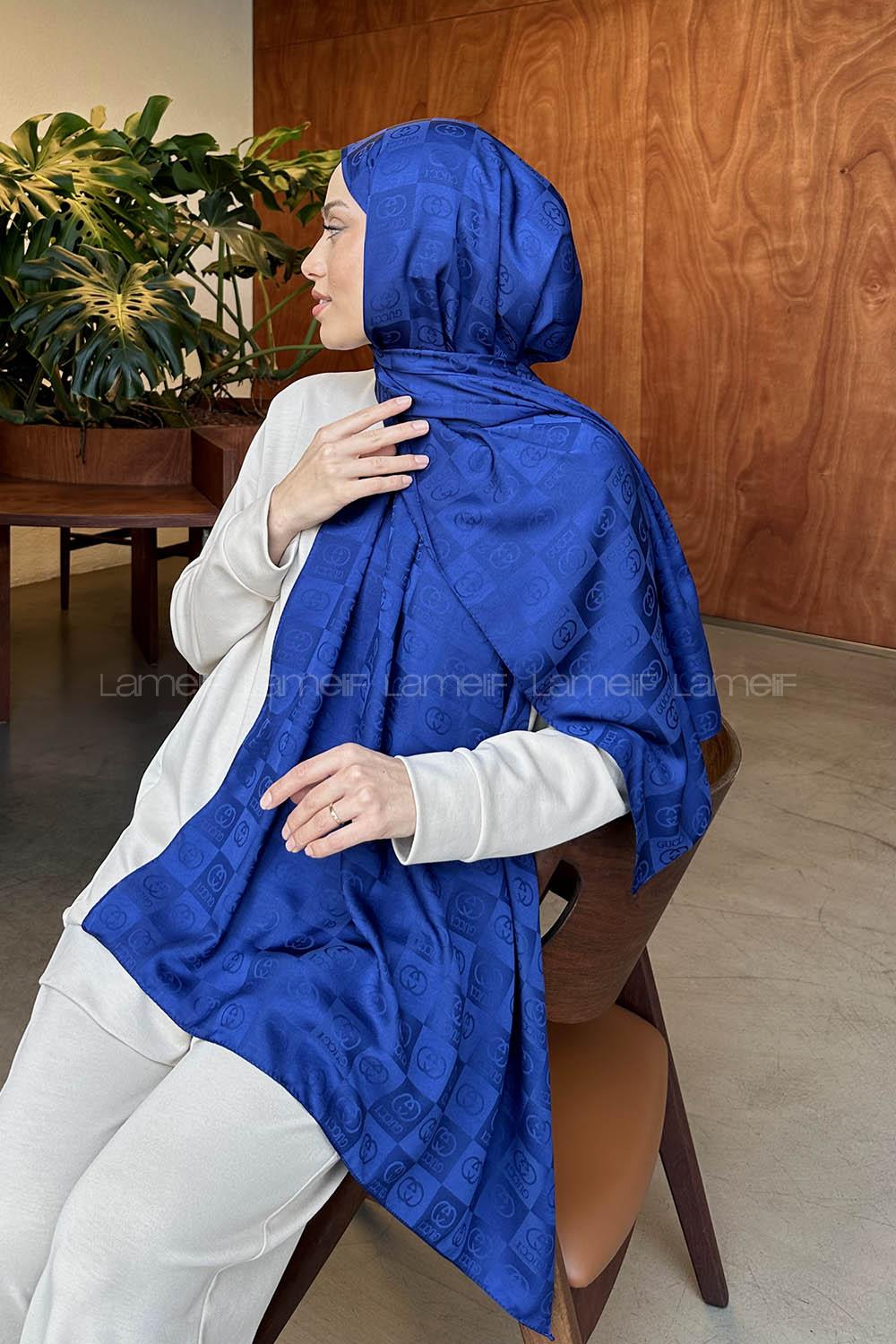 Navy Blue Cotton Fabric Printed Shawl