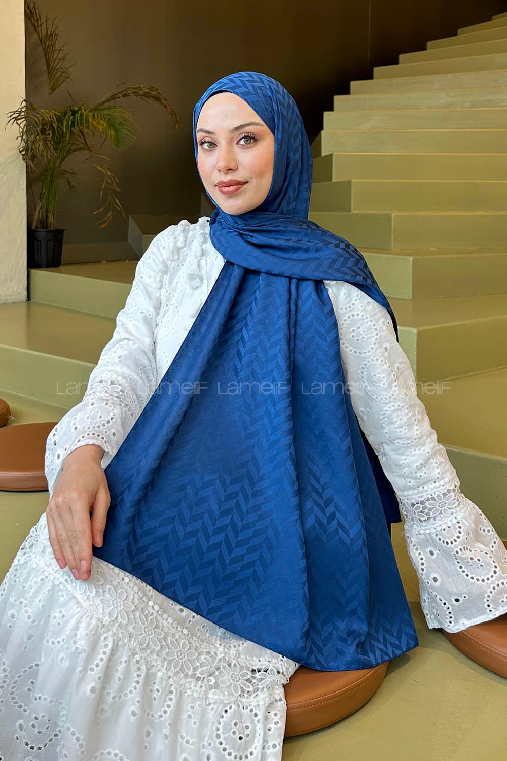 Lamelif Line Desen Jakar Serisi Şal Gece Mavisi