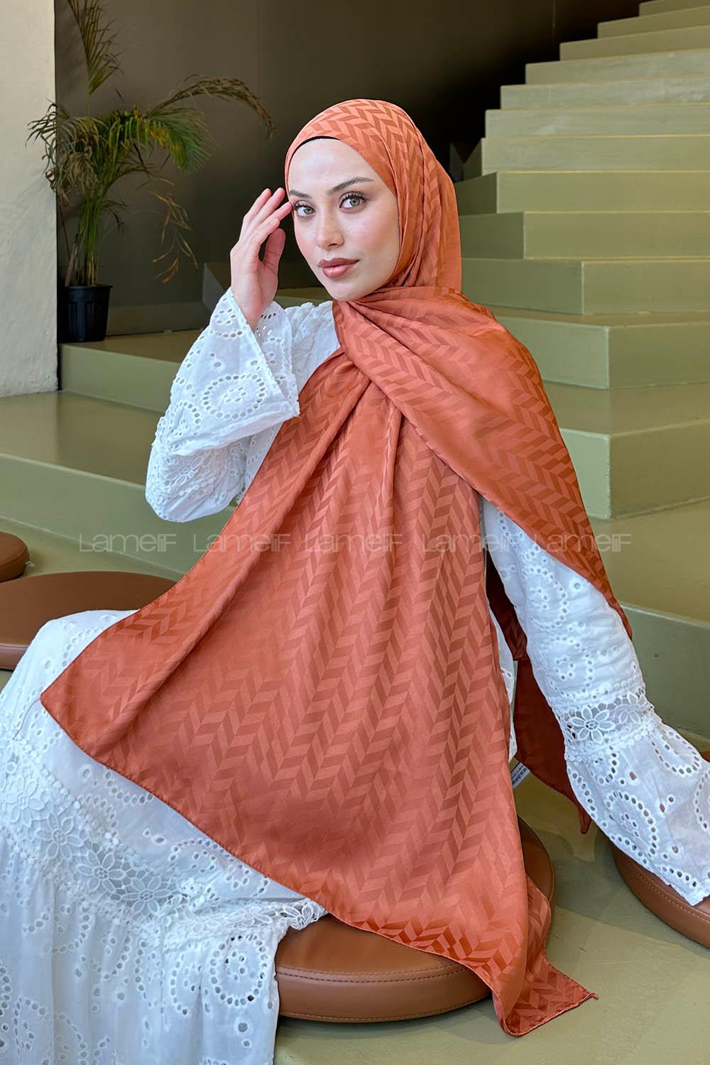 Lamelif Line Desen Jakar Serisi Şal Kiremit