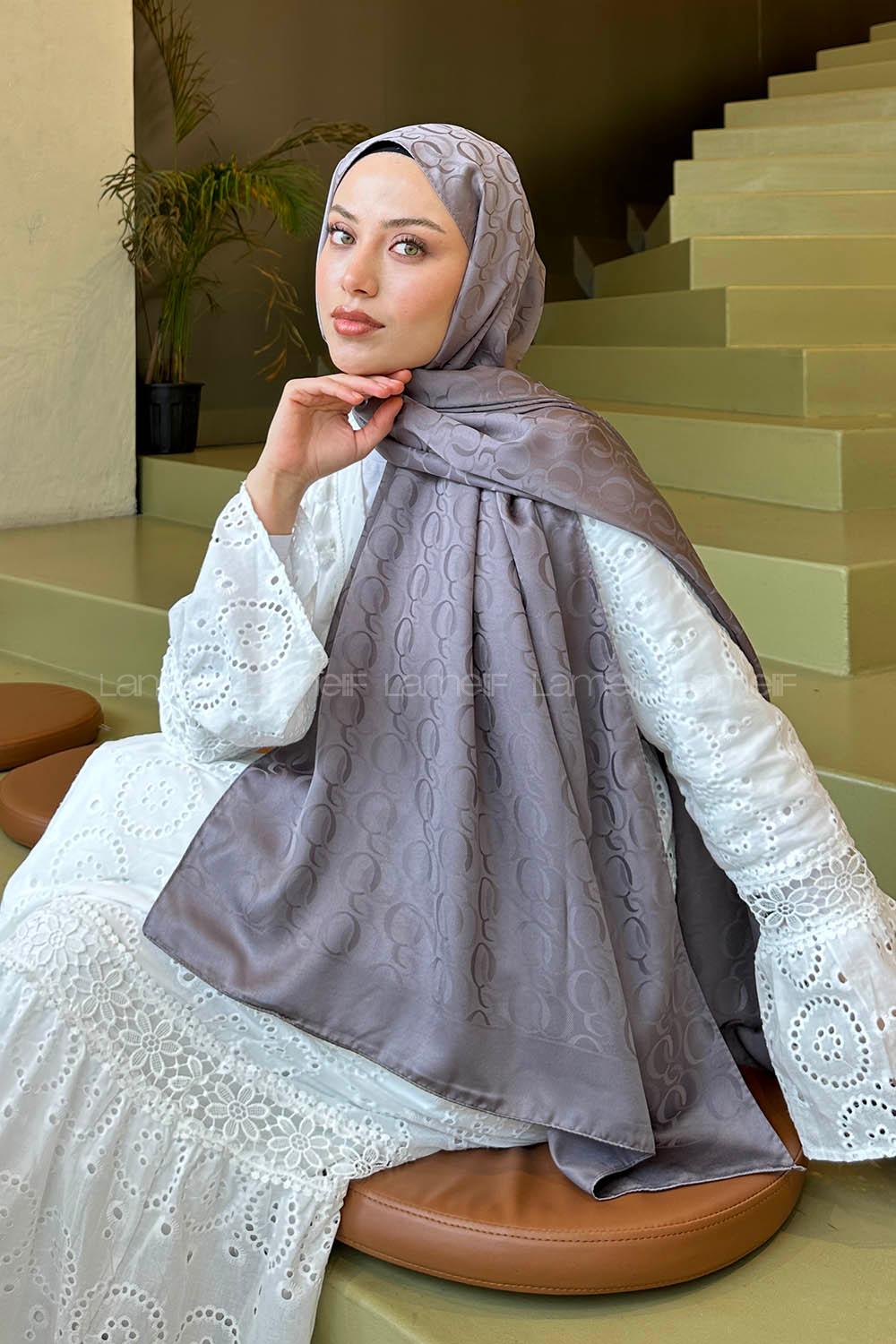 Lamelif Q Desen Jakar Serisi Şal Füme