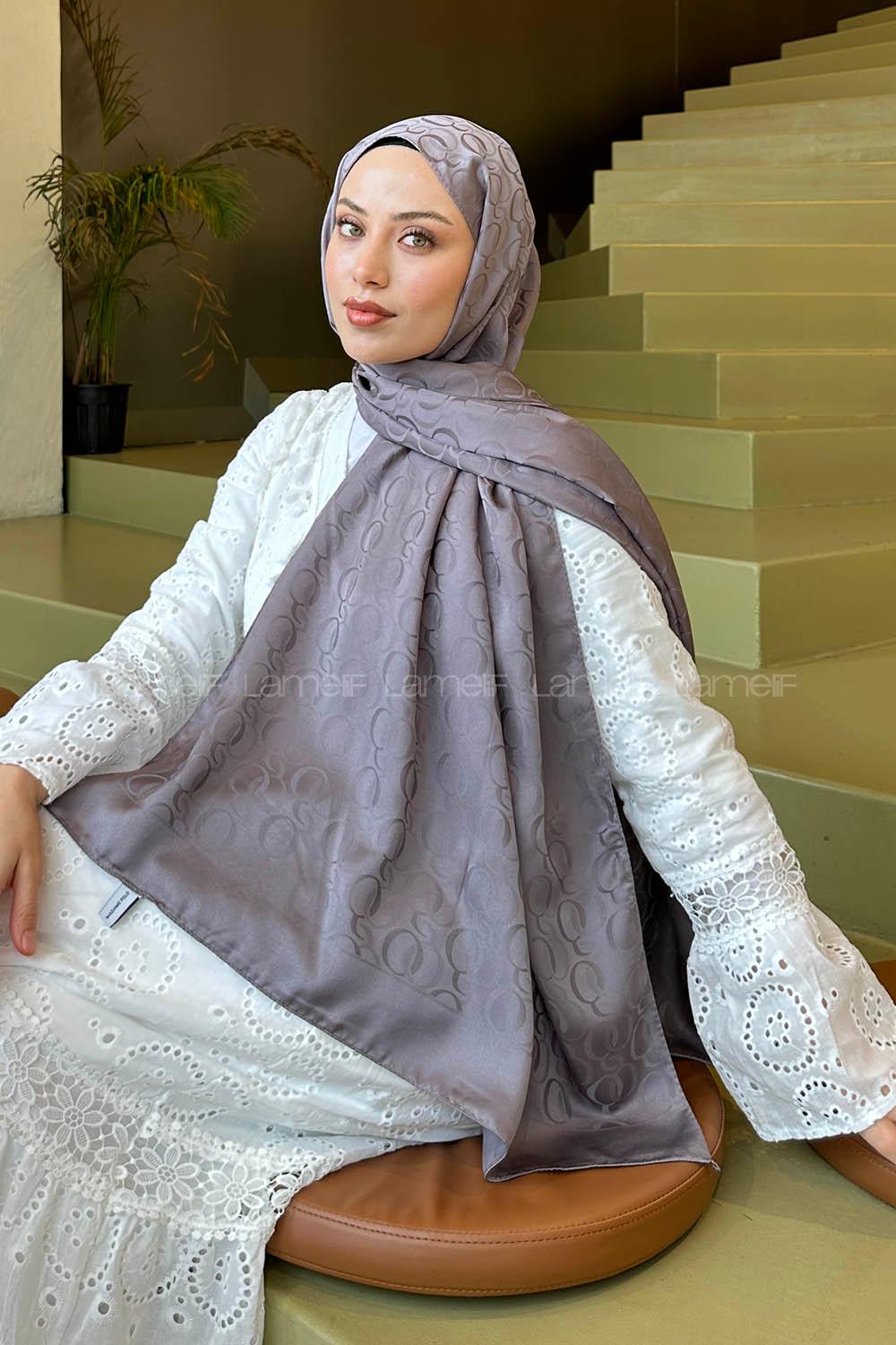 Lamelif Q Desen Jakar Serisi Şal Füme