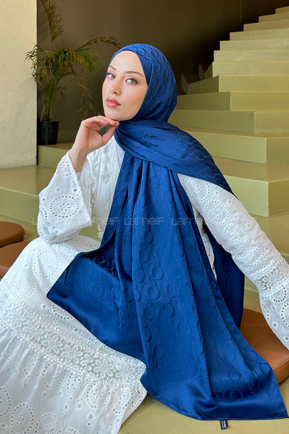 Lamelif Q Desen Jakar Serisi Şal Gece Mavisi