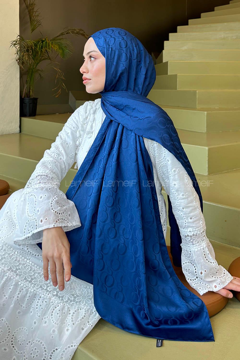 Lamelif Q Desen Jakar Serisi Şal Gece Mavisi