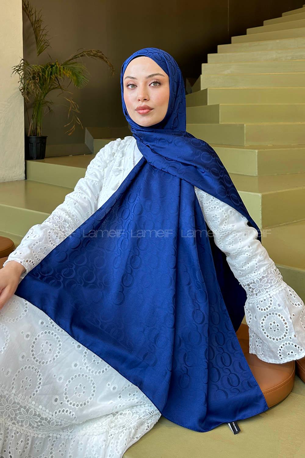 Navy Blue Cotton Fabric Printed Shawl