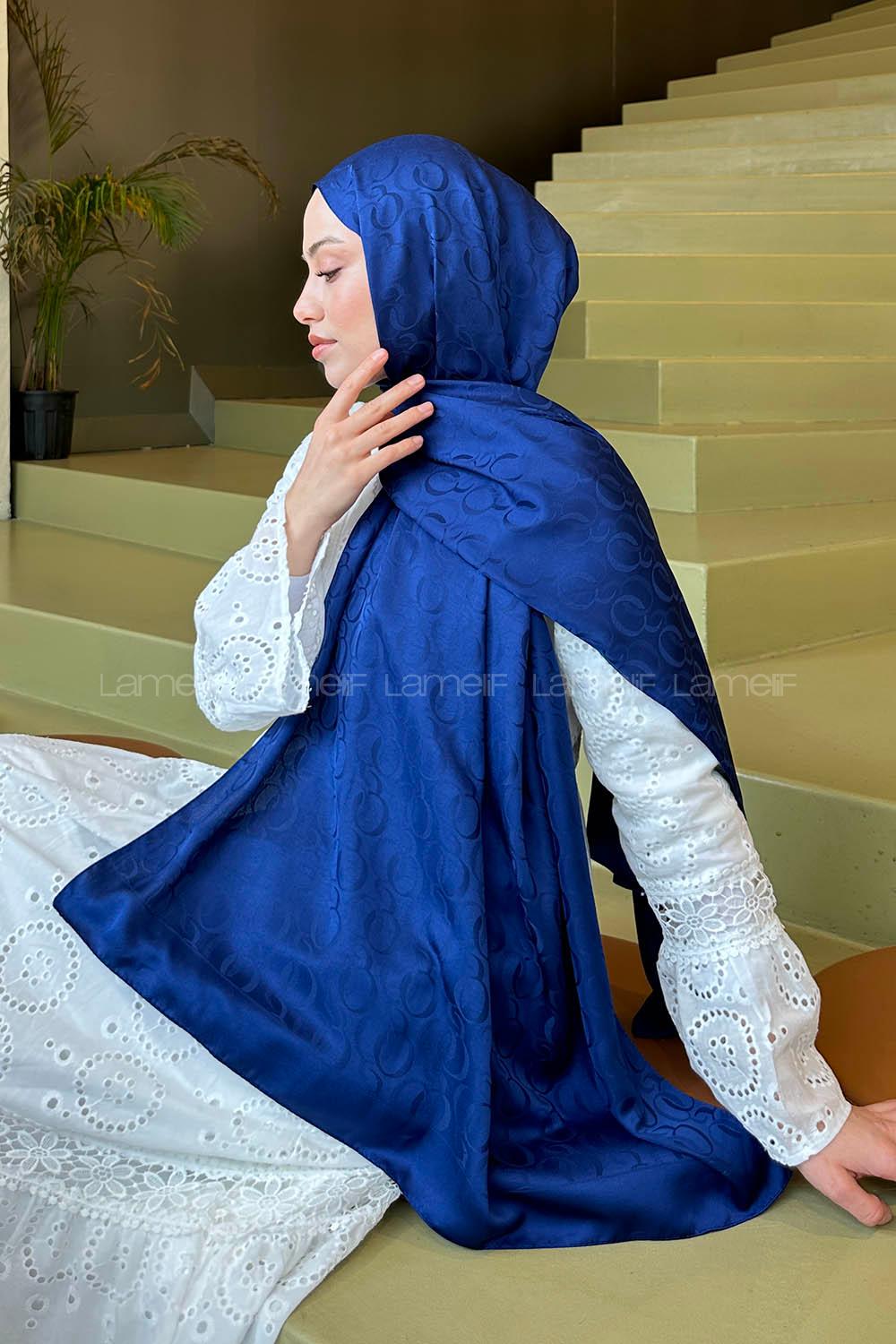 Navy Blue Cotton Fabric Printed Shawl