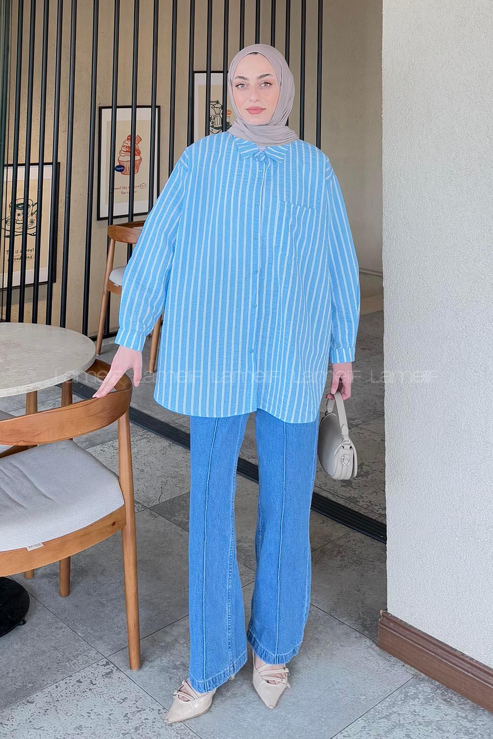 Lamelif Carla Çizgili Tesettür Gömlek Bebe Mavisi