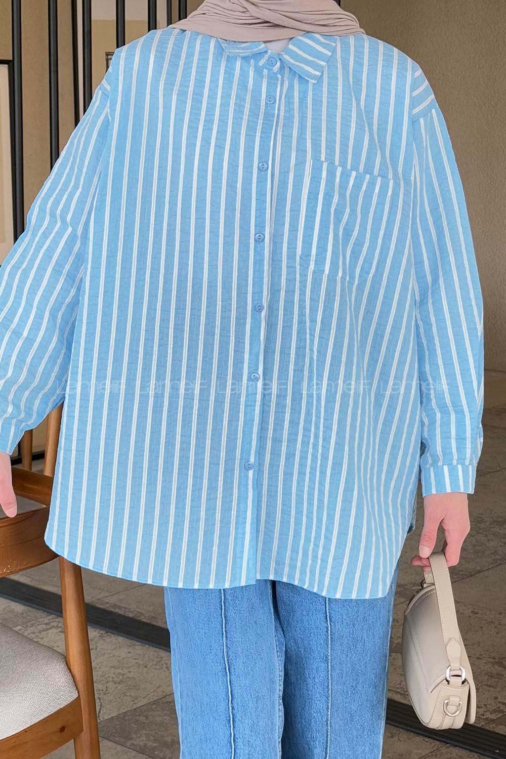 Lamelif Carla Çizgili Tesettür Gömlek Bebe Mavisi