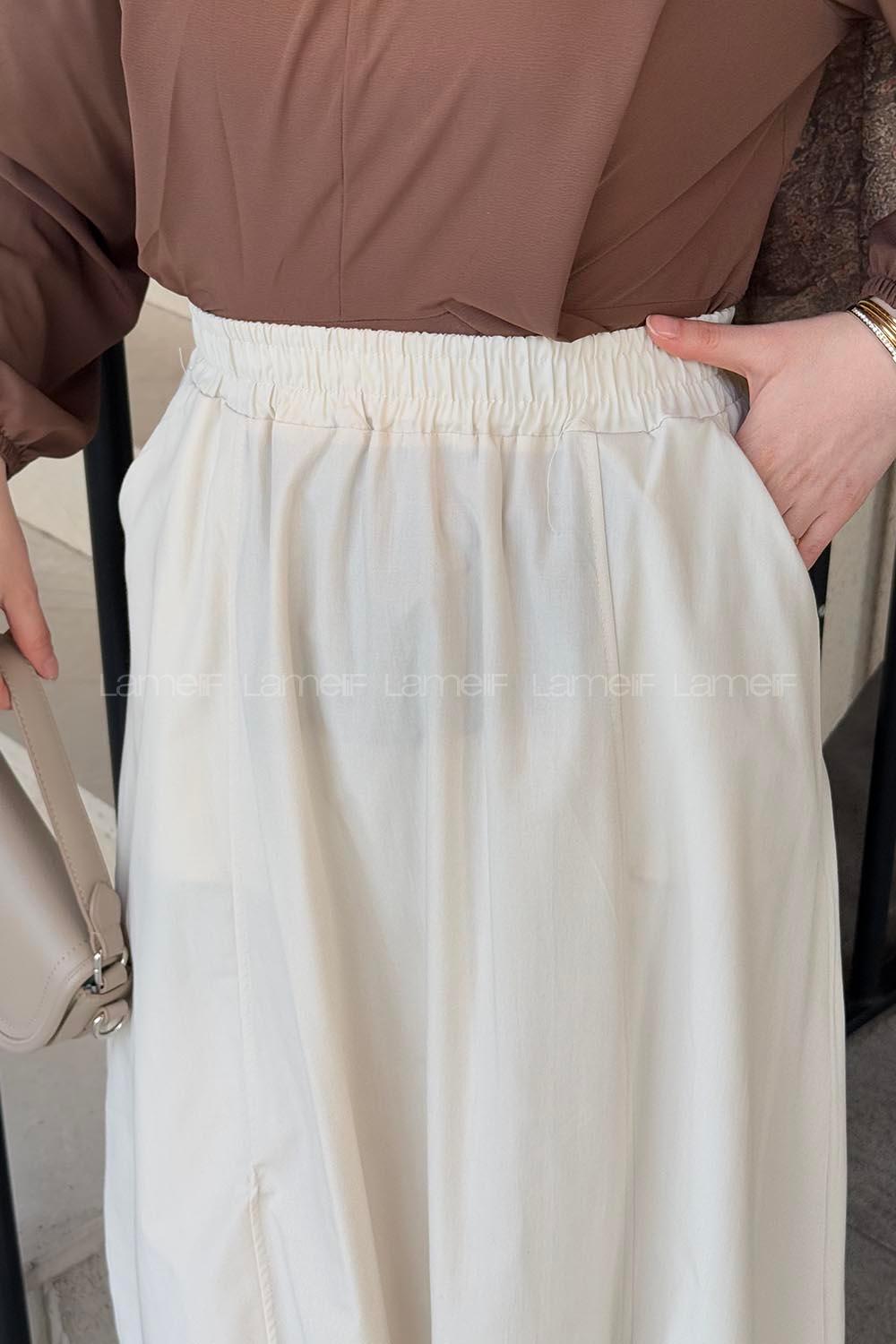 Lamelif Kloş Tesettür Etek Bej