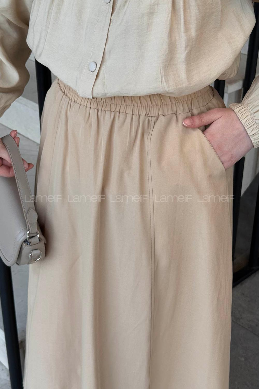 Lamelif Kloş Tesettür Etek Camel