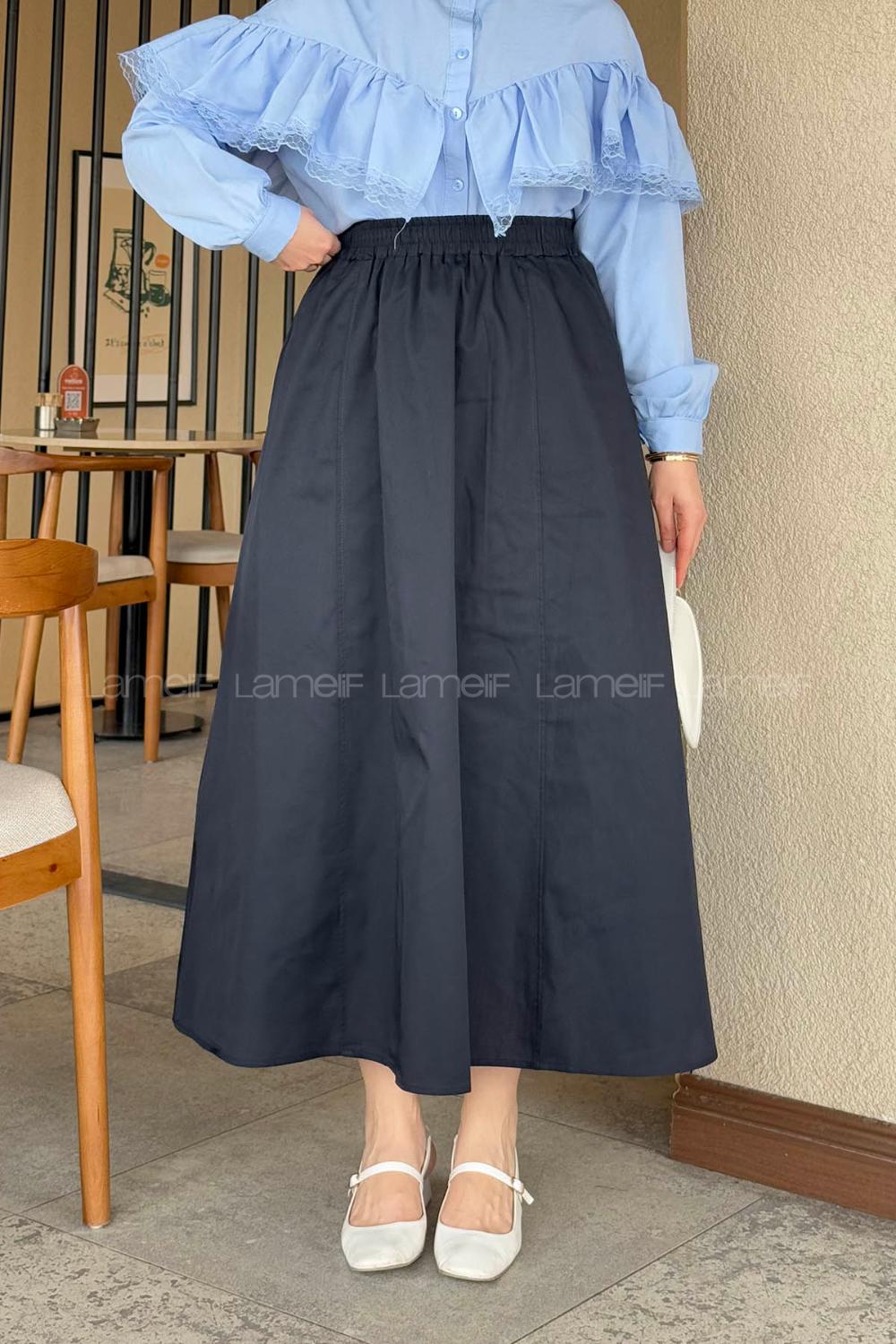 Lamelif Kloş Tesettür Etek Lacivert