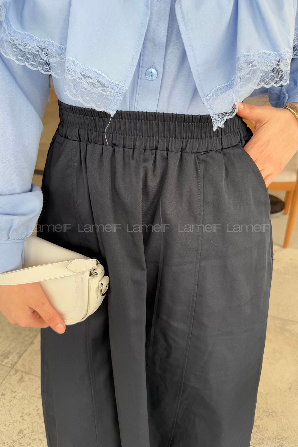 Lamelif Kloş Tesettür Etek Lacivert