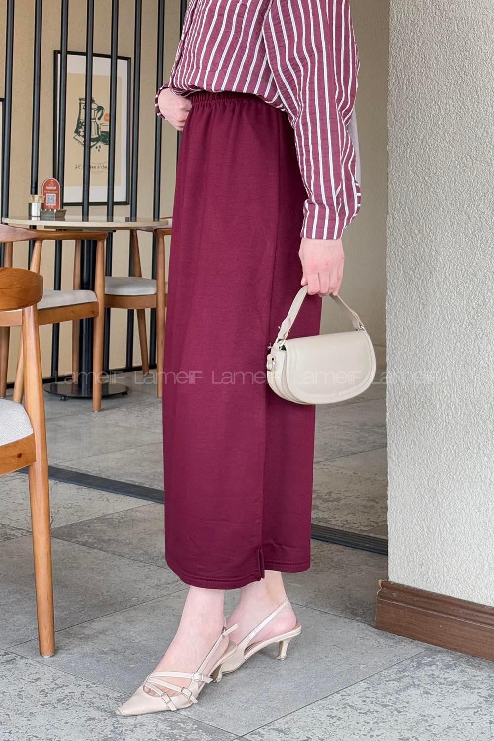 Lamelif Krsital Tesettür Etek Bordo