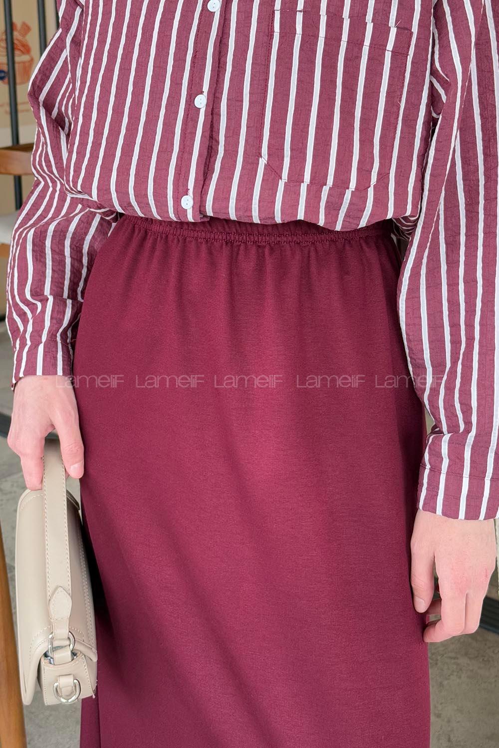 Lamelif Krsital Tesettür Etek Bordo