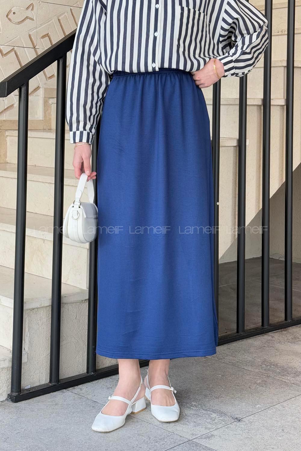 Lamelif Krsital Tesettür Etek Lacivert