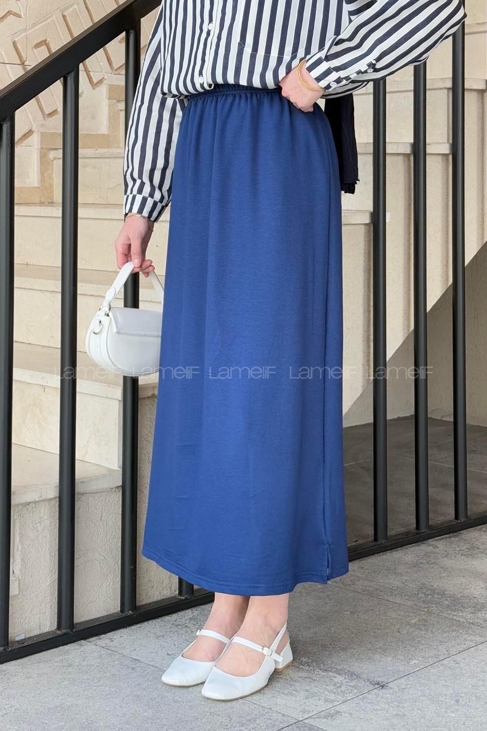 Lamelif Krsital Tesettür Etek Lacivert