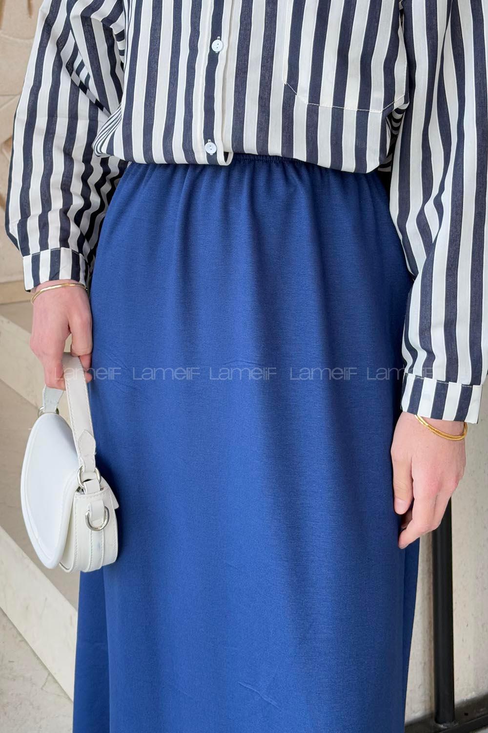 Lamelif Krsital Tesettür Etek Lacivert