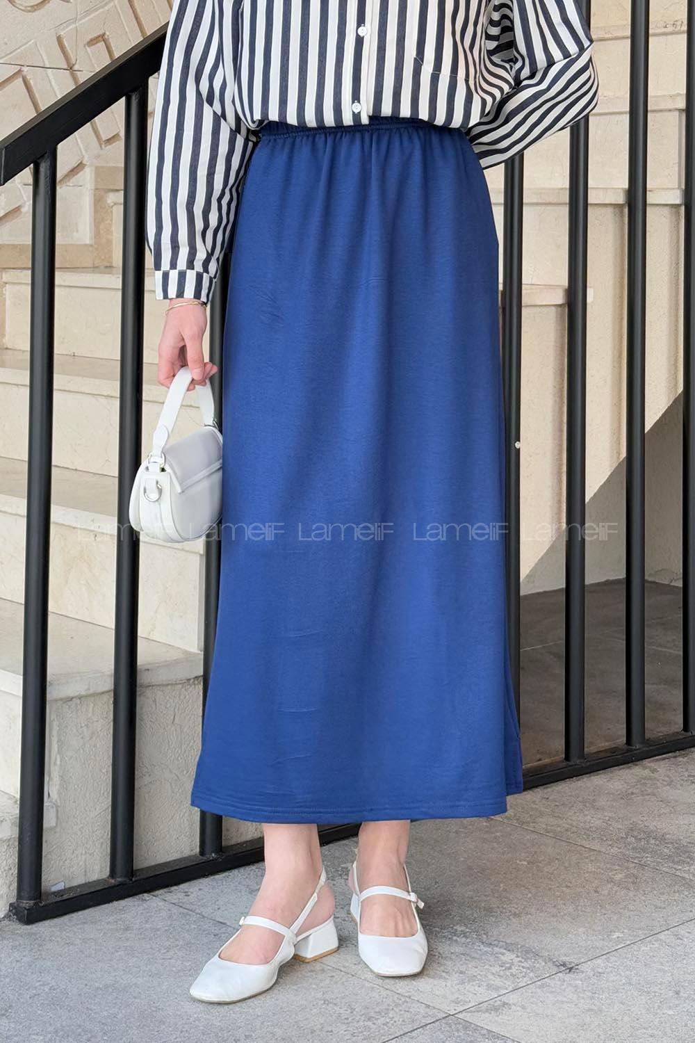 Lamelif Krsital Tesettür Etek Lacivert