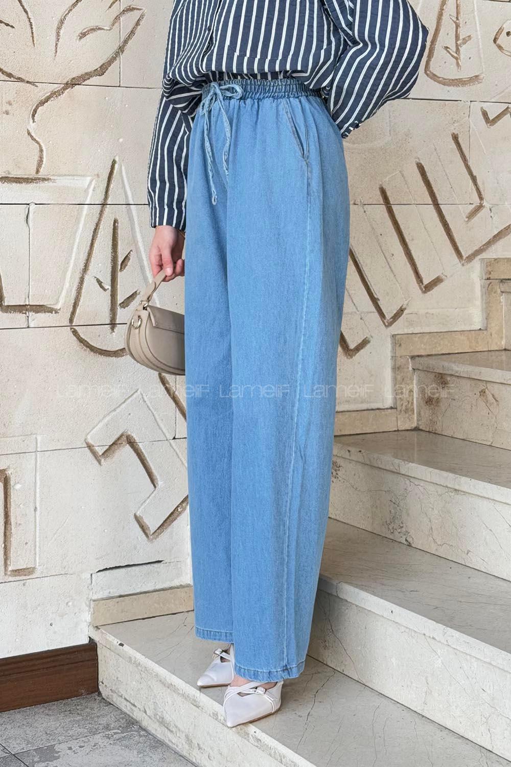 Lamelif Önü Bağlama Detaylı Jean Mavi