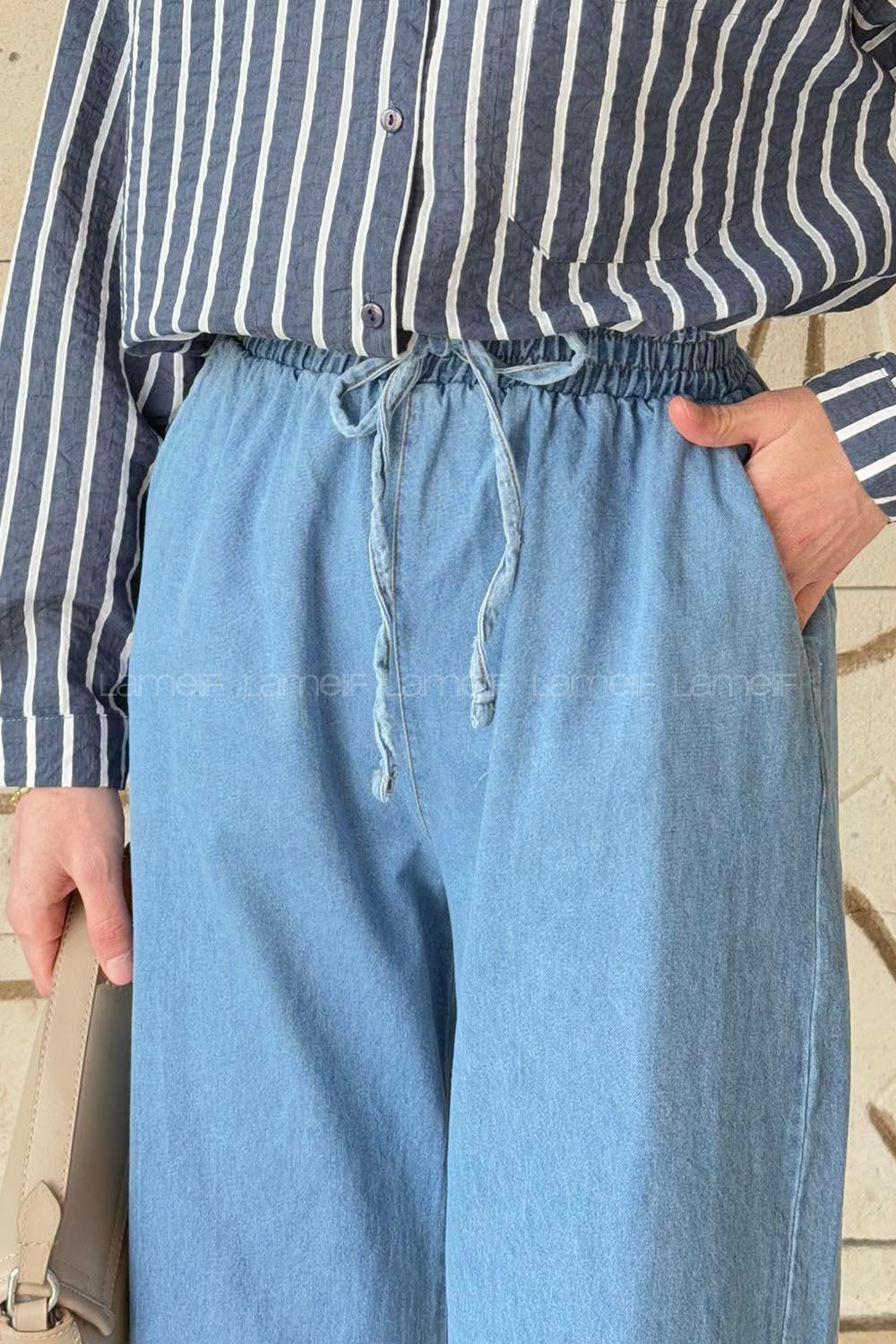 Lamelif Önü Bağlama Detaylı Jean Mavi
