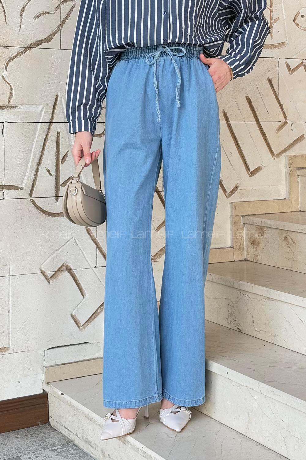 Lamelif Önü Bağlama Detaylı Jean Mavi