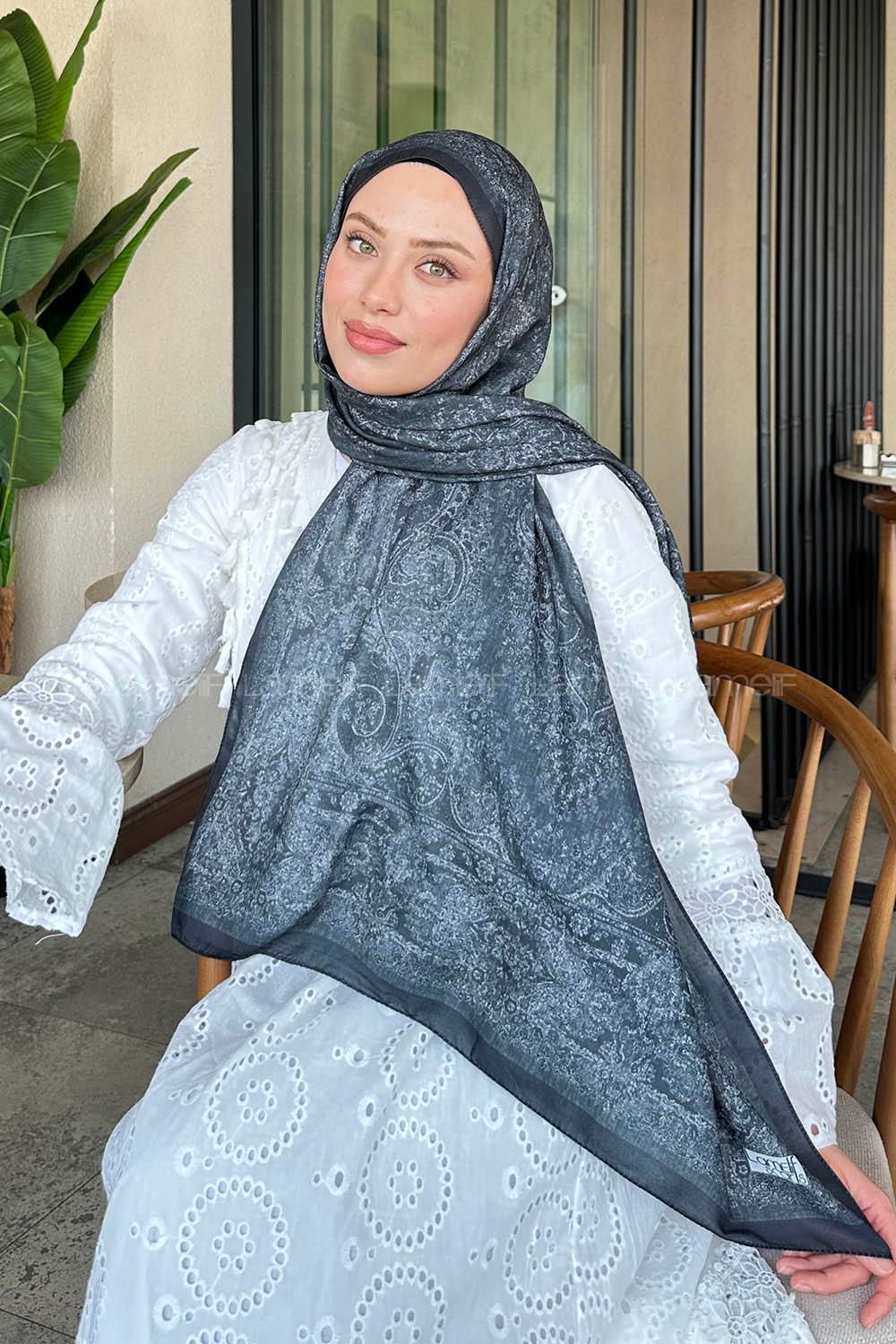 Lamelif Retro Desen Soft Şal Siyah