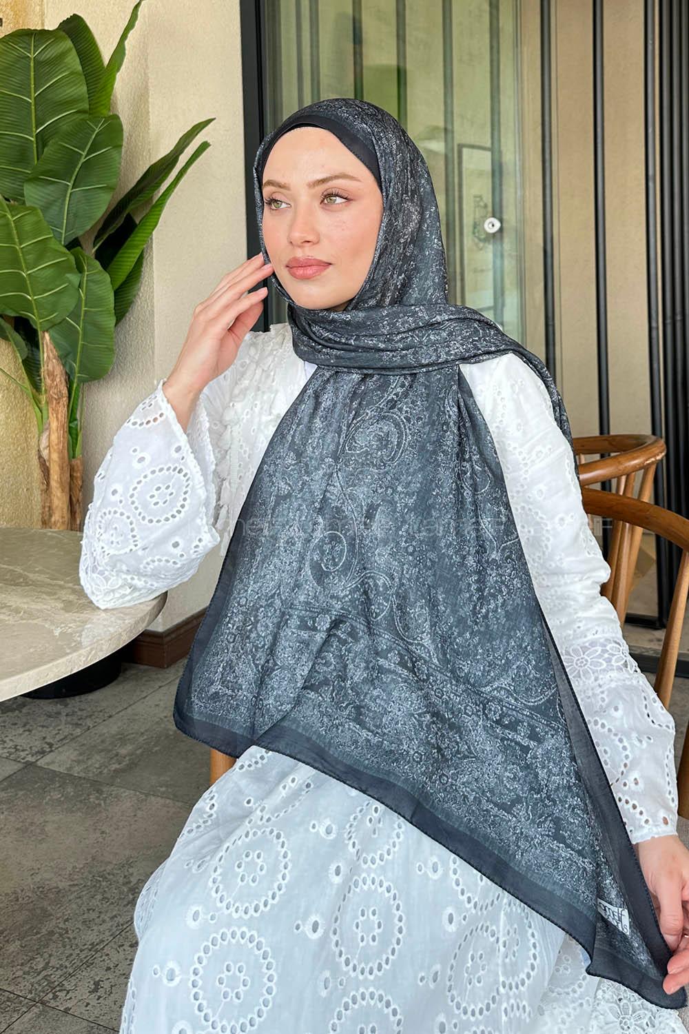 Lamelif Retro Desen Soft Şal Siyah