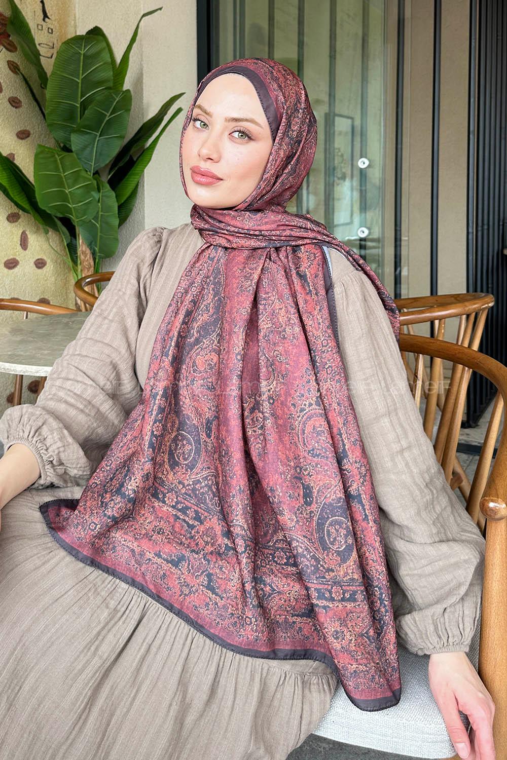 Lamelif Retro Desen Soft Şal Siyah Bordo