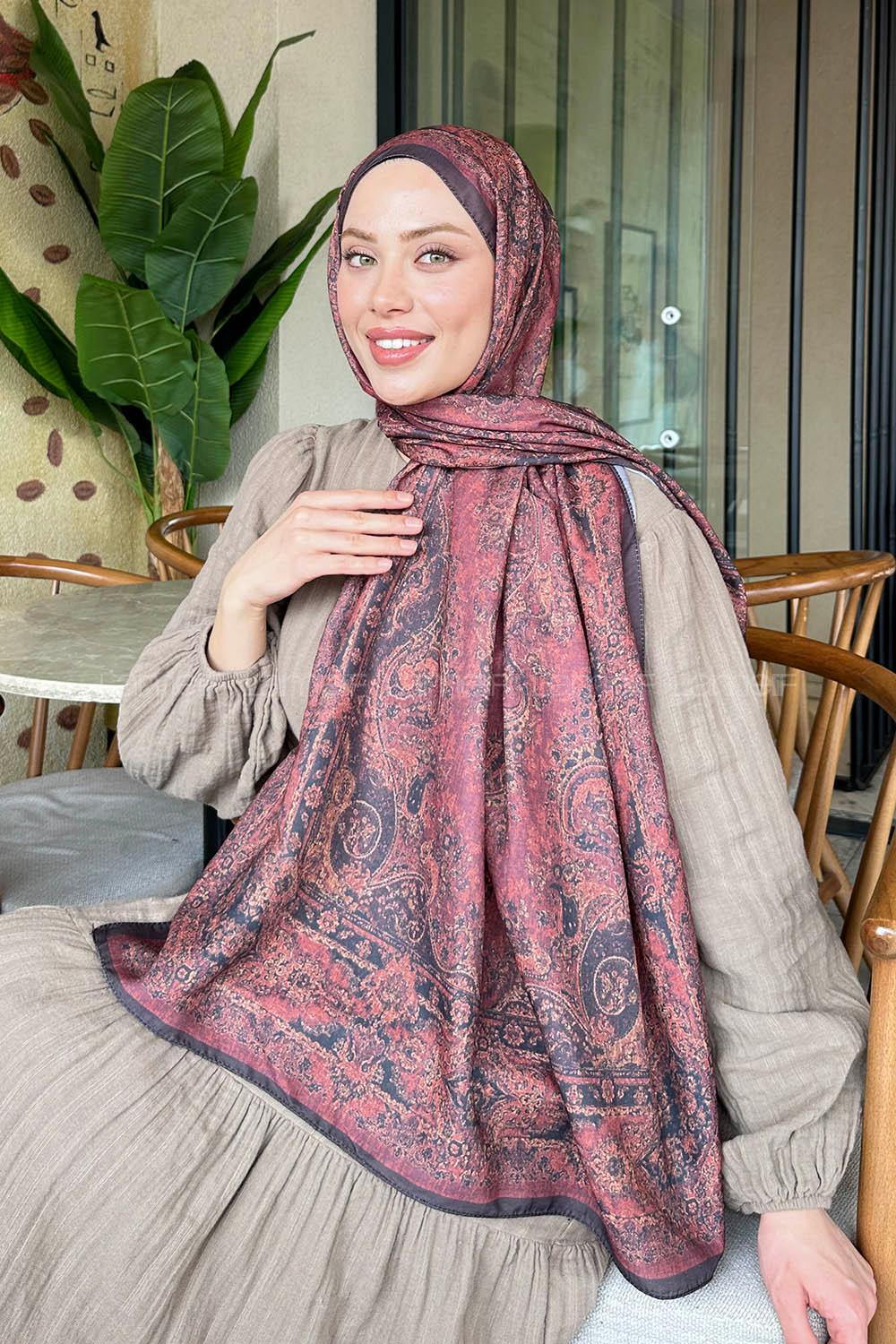 Lamelif Retro Desen Soft Şal Siyah Bordo