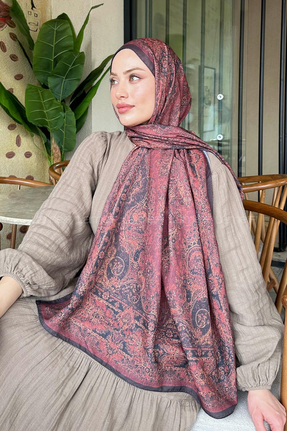 Lamelif Retro Desen Soft Şal Siyah Bordo