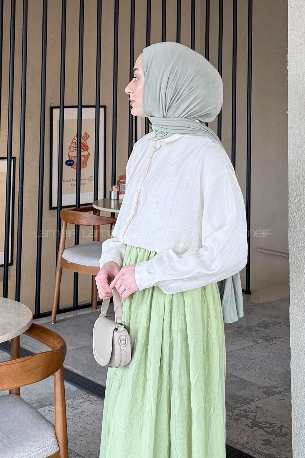 Lamelif Siena Keten Tesettür Gömlek Ekru