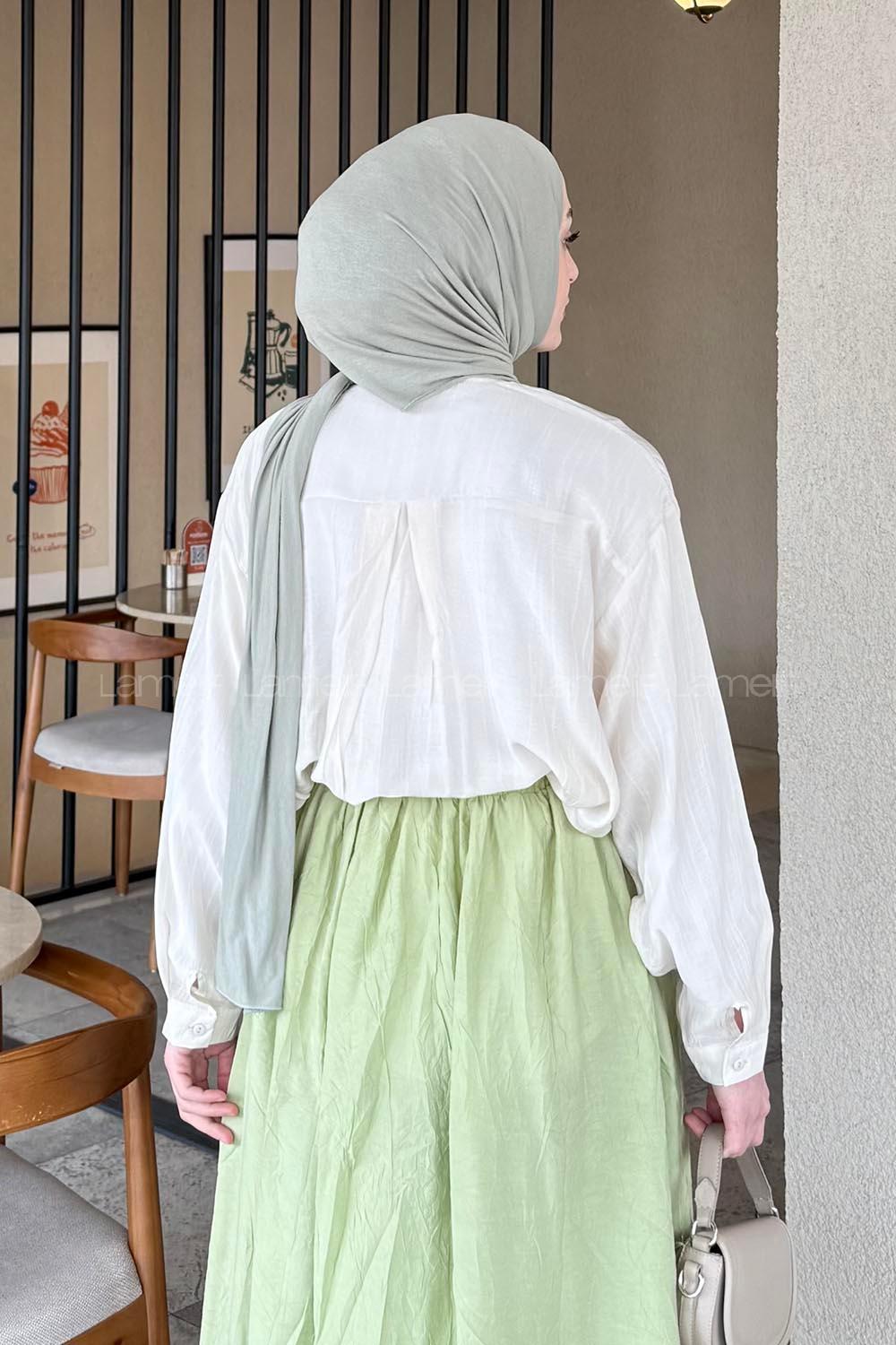 Lamelif Siena Keten Tesettür Gömlek Ekru